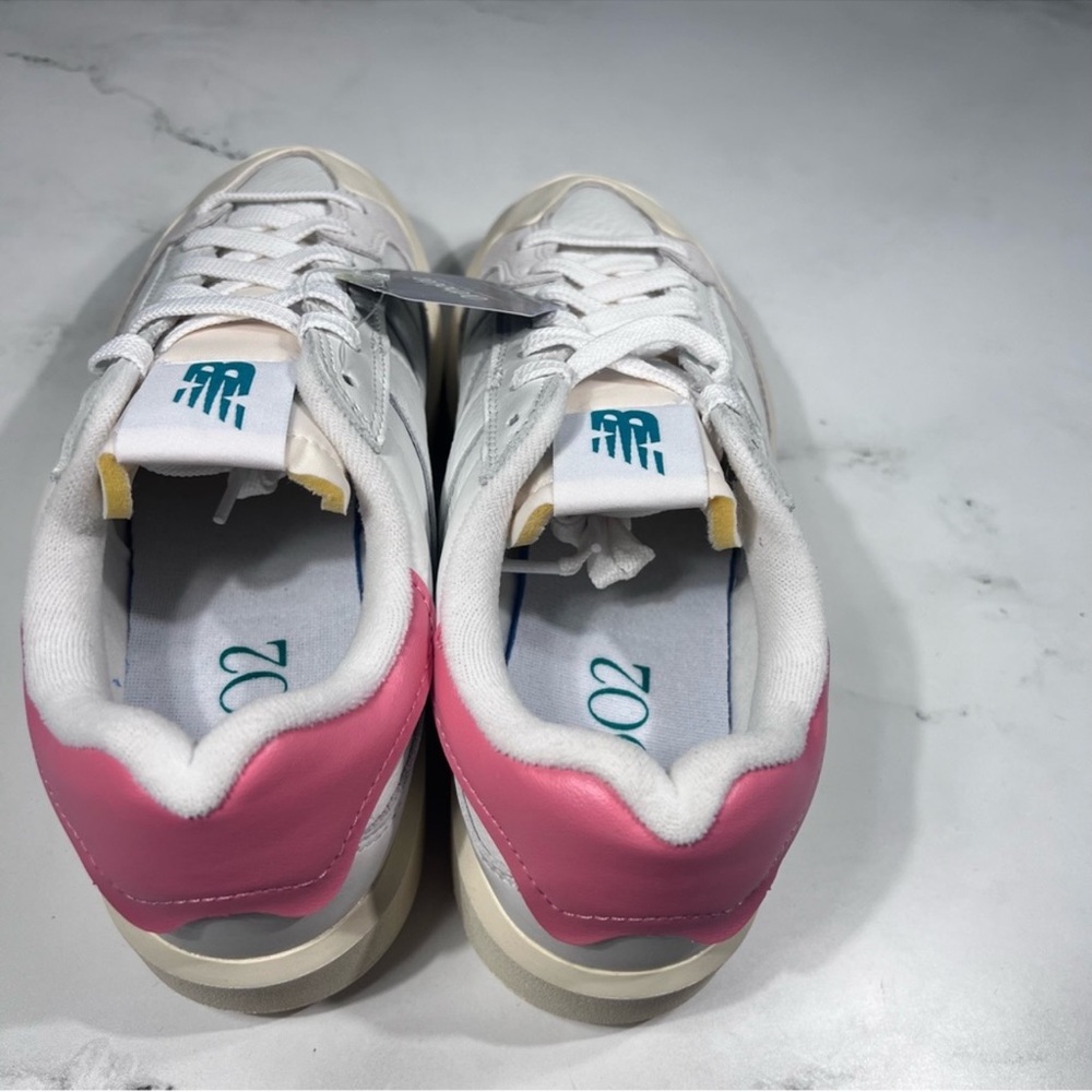 New Balance CT 302 White Leather Pink Heel Platform Sneakers - Picture 6 of 11